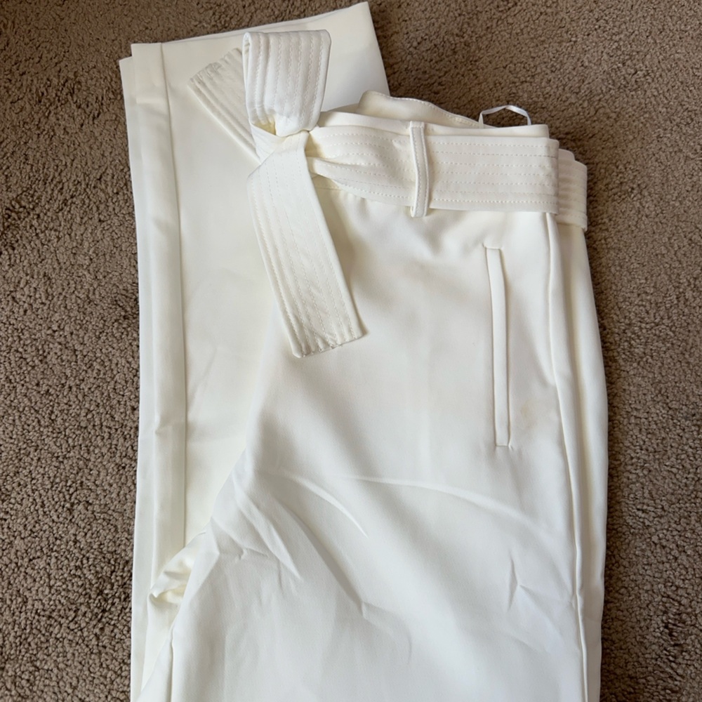 White tie front dress pants